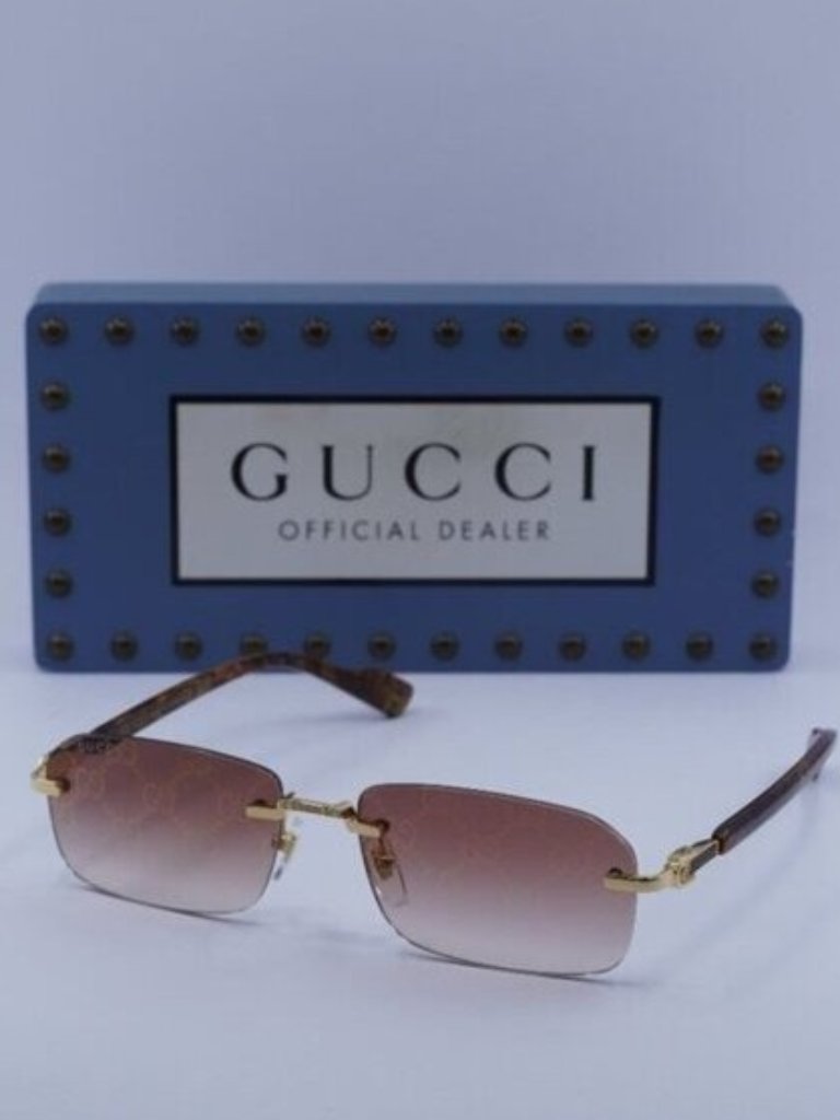 Gucci Gg1221s 004 Rectangle Sunglasses - Gold With Brown/Burgundy Gradient